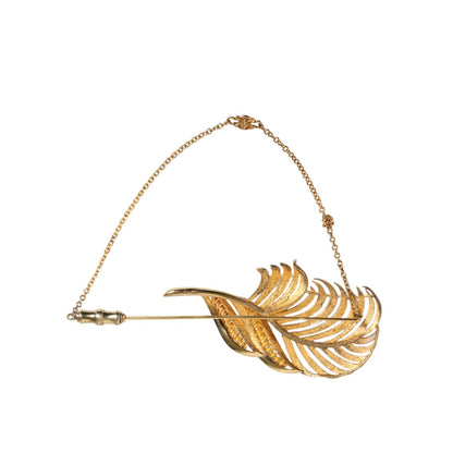 Dolce & Gabbana Gold Tone 925 Sterling Silver Leaf Crystal Chain Brooch Brooch