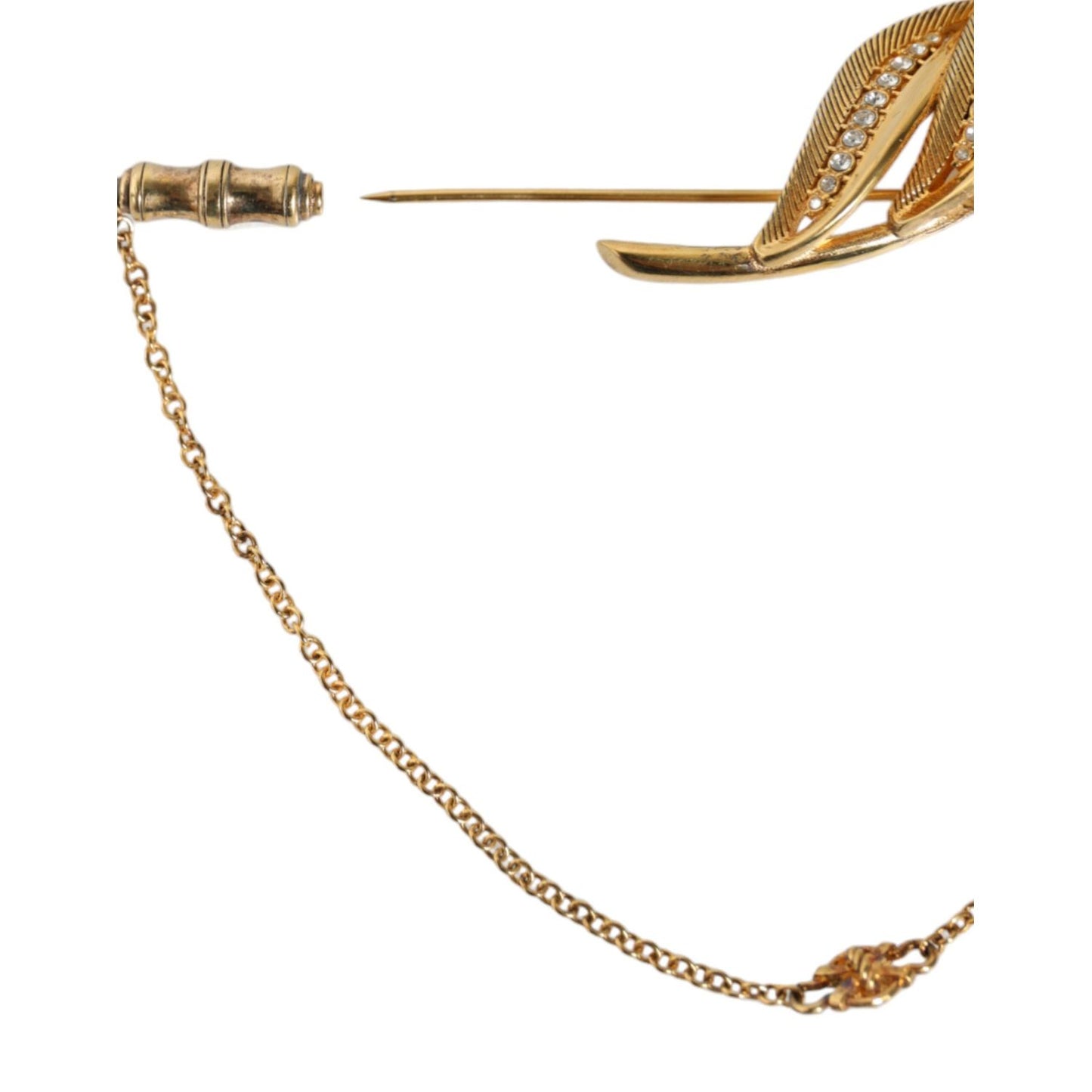 Dolce & Gabbana Gold Tone 925 Sterling Silver Leaf Crystal Chain Brooch Brooch