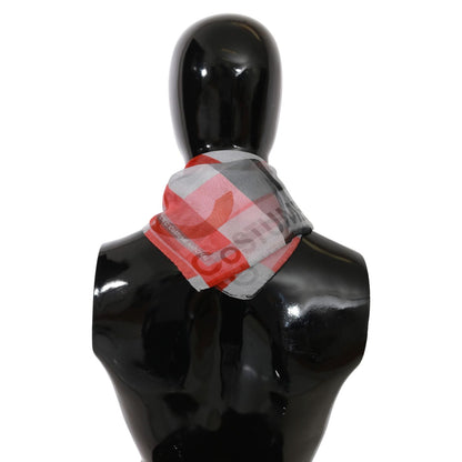 Costume National Gray Red 100% Silk Branded Scarf