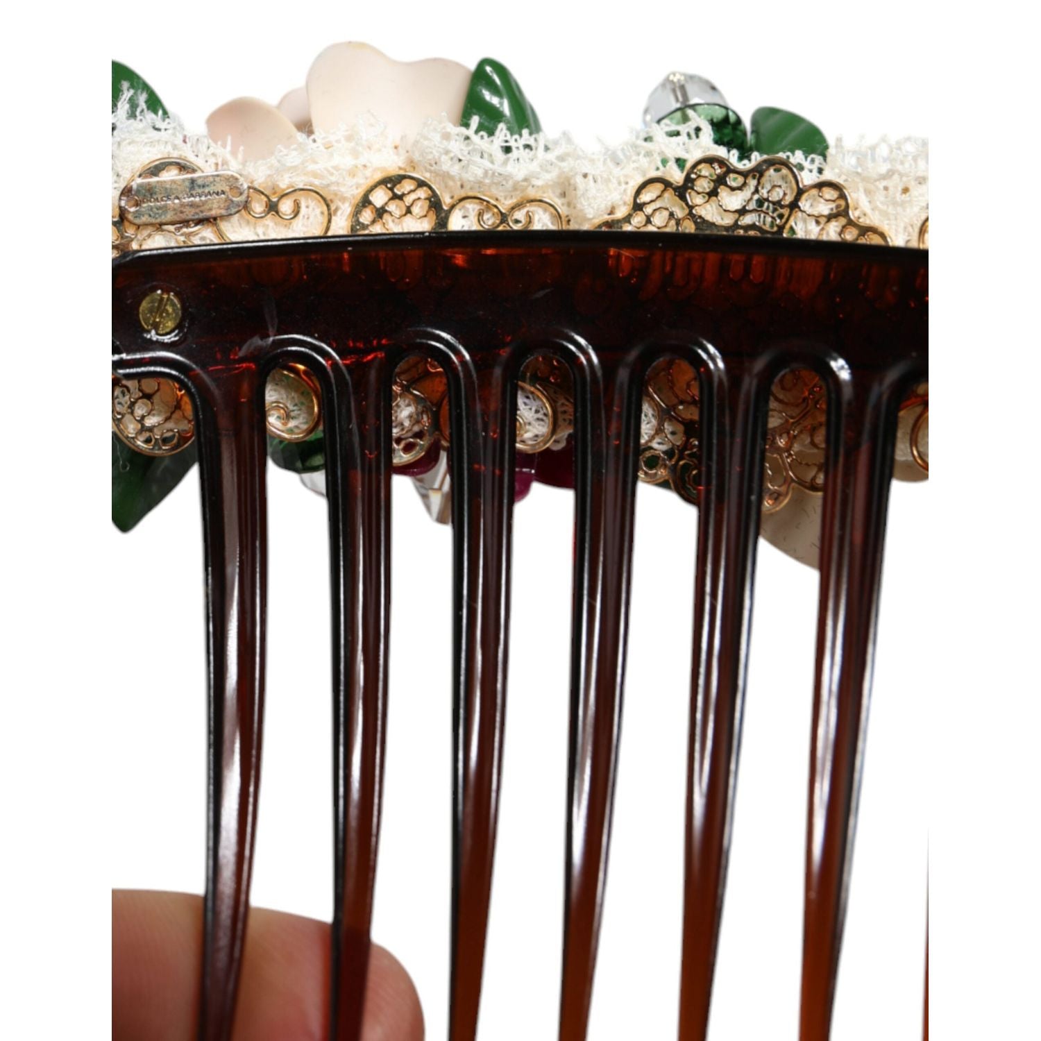 Dolce & Gabbana Brown Plastic Crystal Floral Women Hair Comb
