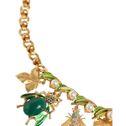 Dolce & Gabbana Gold Brass Crystal Bug Charm Pendant Statement Necklace Necklace