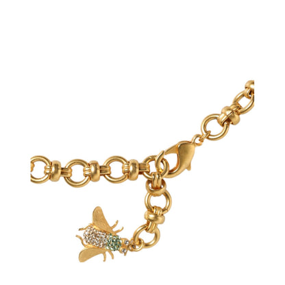 Dolce & Gabbana Gold Brass Crystal Bug Charm Pendant Statement Necklace Necklace