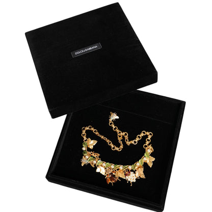 Dolce & Gabbana Gold Brass Crystal Bug Charm Pendant Statement Necklace Necklace