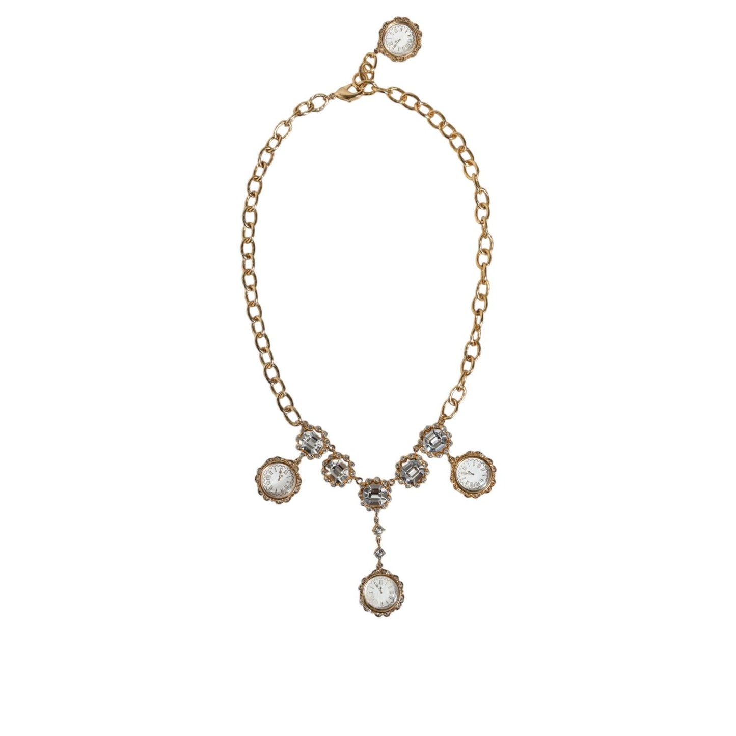 Dolce & Gabbana Gold Chain Brass Crystal Clock Statement Necklace Necklace