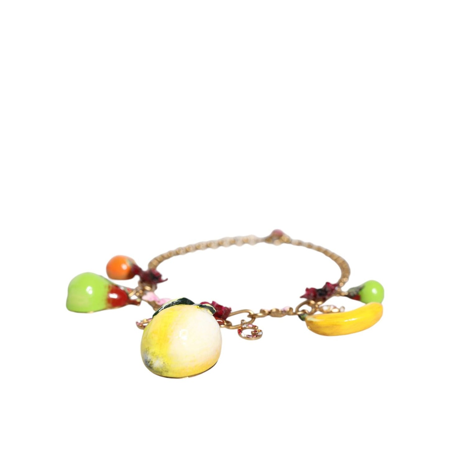 Dolce & Gabbana Gold Brass FRUIT Pendants Flowers Crystal Logo Necklace Necklace