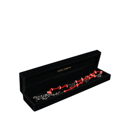 Dolce & Gabbana Silver Tone Brass Beaded Resin DG Logo Chain Necklace Necklace