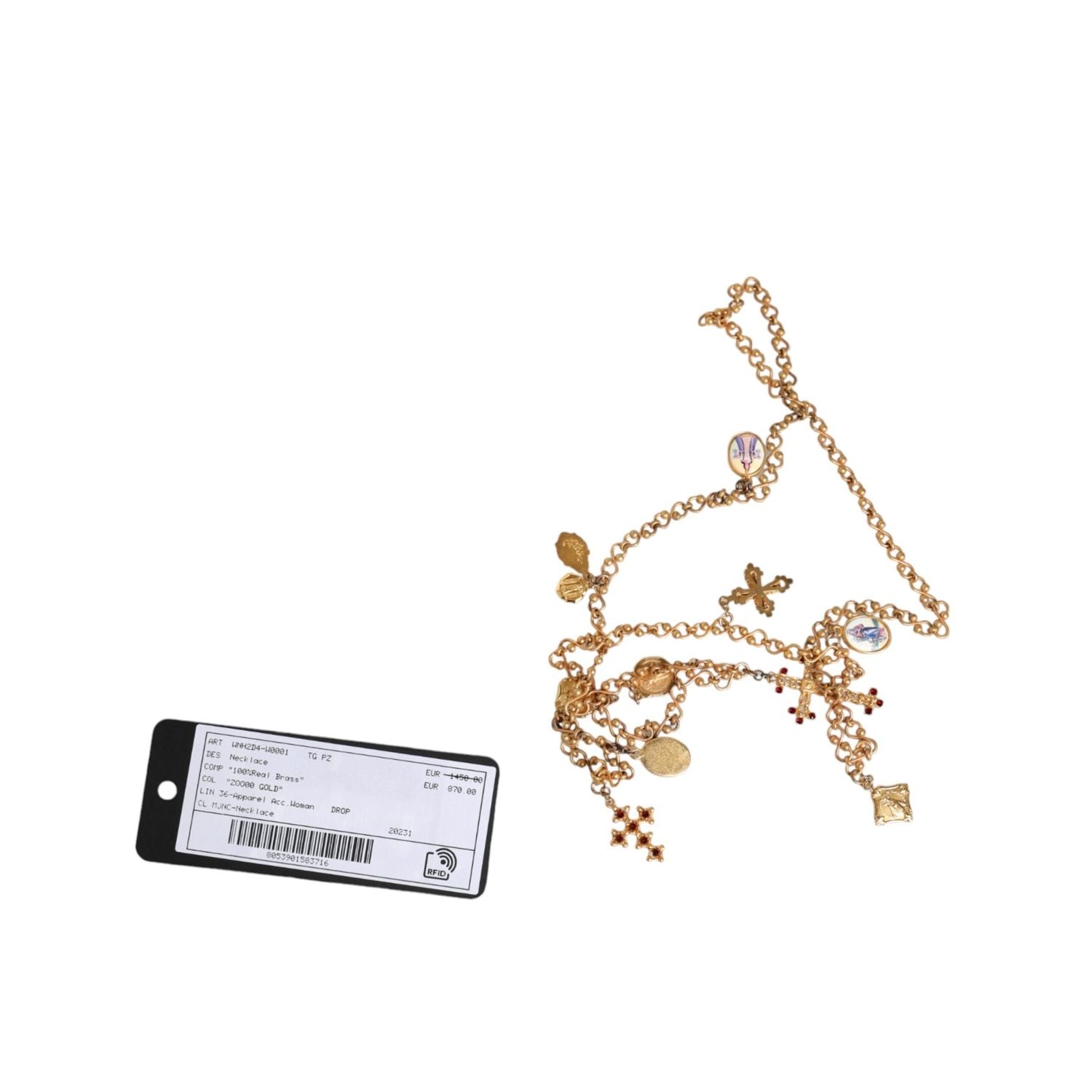 Dolce & Gabbana Gold Tone Brass Chain Religious Cross Pendant Necklace
