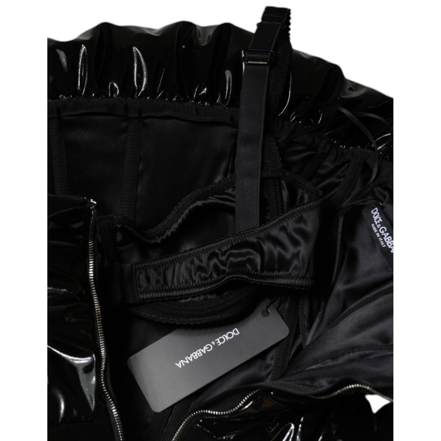 Dolce & Gabbana Black Polyester Ruched Coated Mini Dress