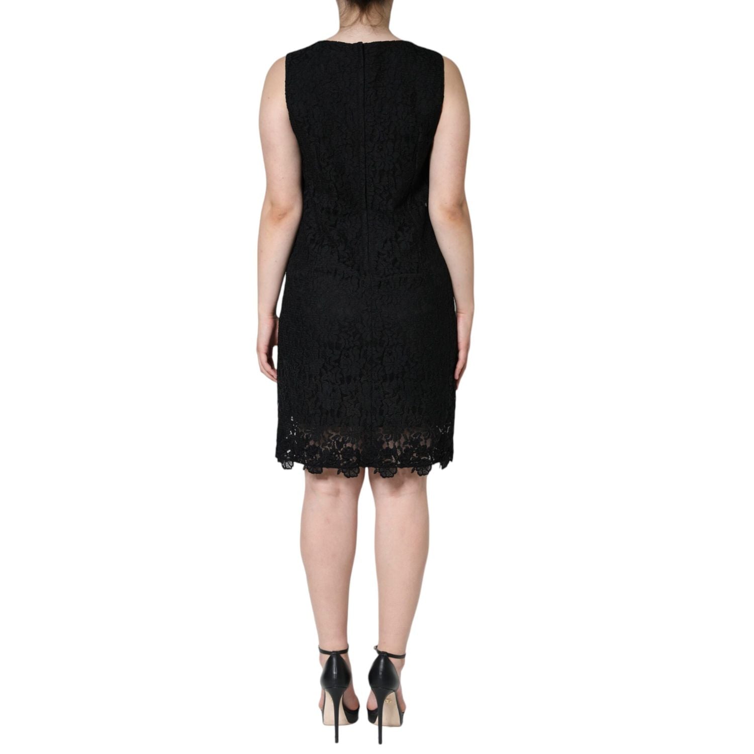 Dolce & Gabbana Black Floral Lace Sheath Sleeveless Mini Dress