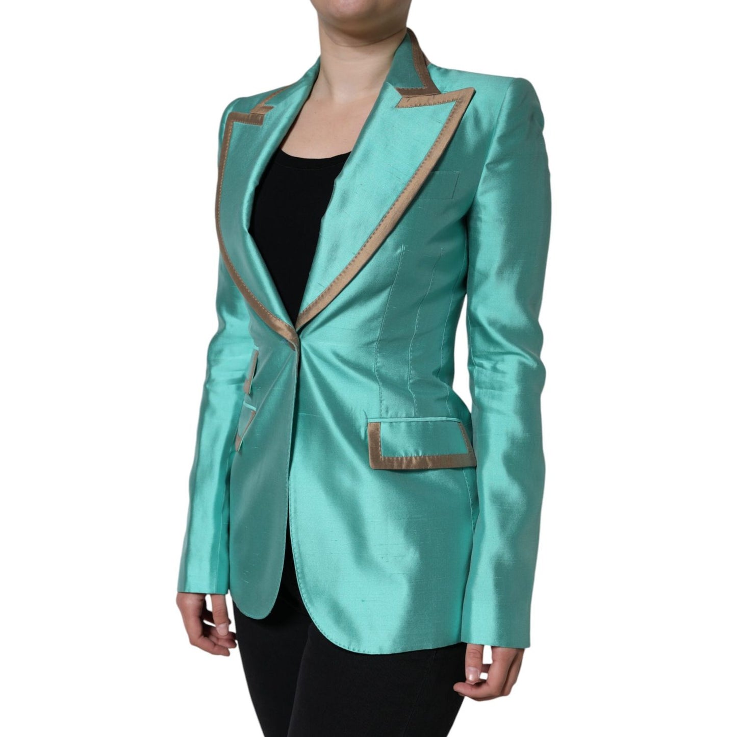 Dolce & Gabbana Metallic Green Single Breasted Blazer Jacket
