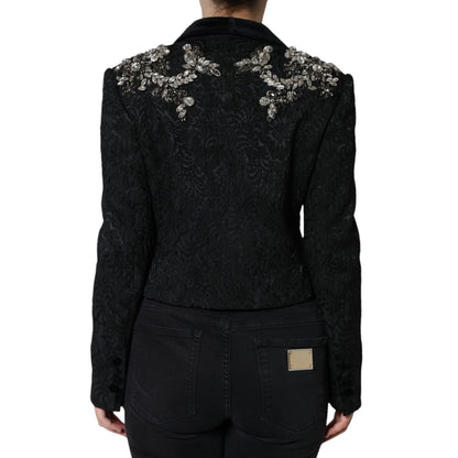 Dolce & Gabbana Black Jacquard Crystal Floral Jacket Blazer