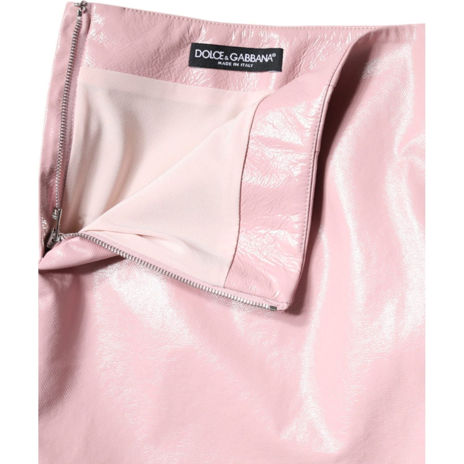 Dolce & Gabbana Glossy Pink Cotton High Waist Mini Skirt