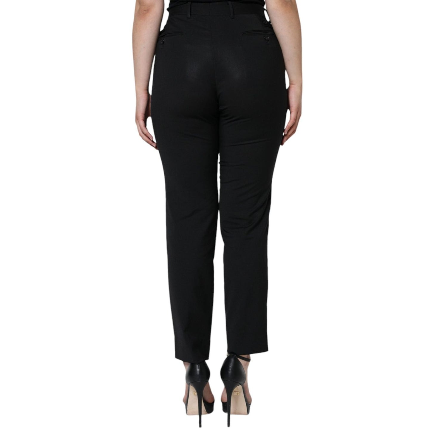 Dolce & Gabbana Black Polyester High Waist Tapered Pants
