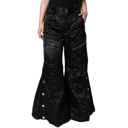 Dolce & Gabbana Black Quilted High Waist Women Wide Leg Pants