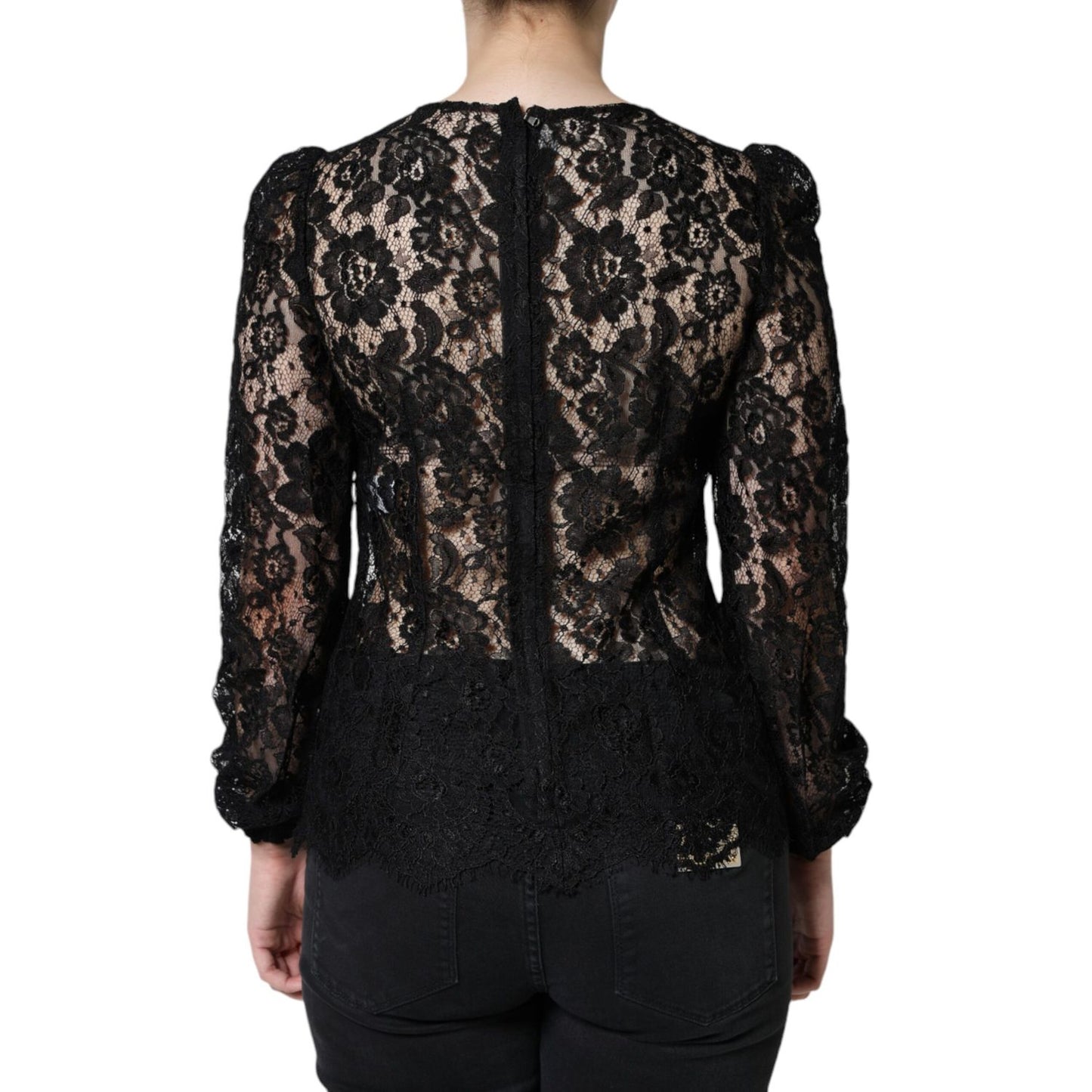 Dolce & Gabbana Black Floral Lace See Through Long Sleeve Top