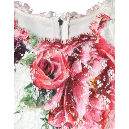 Dolce & Gabbana White Peony Lace Short Sleeves Blouse Top