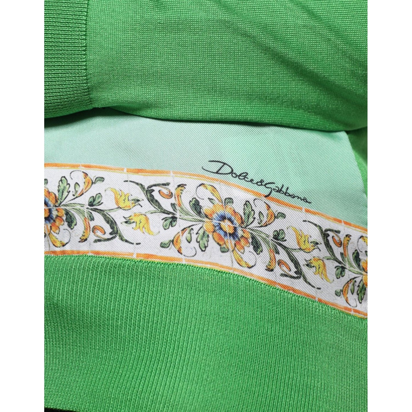 Dolce & Gabbana Green Silk Granita Al Limone Long Sleeves Sweater