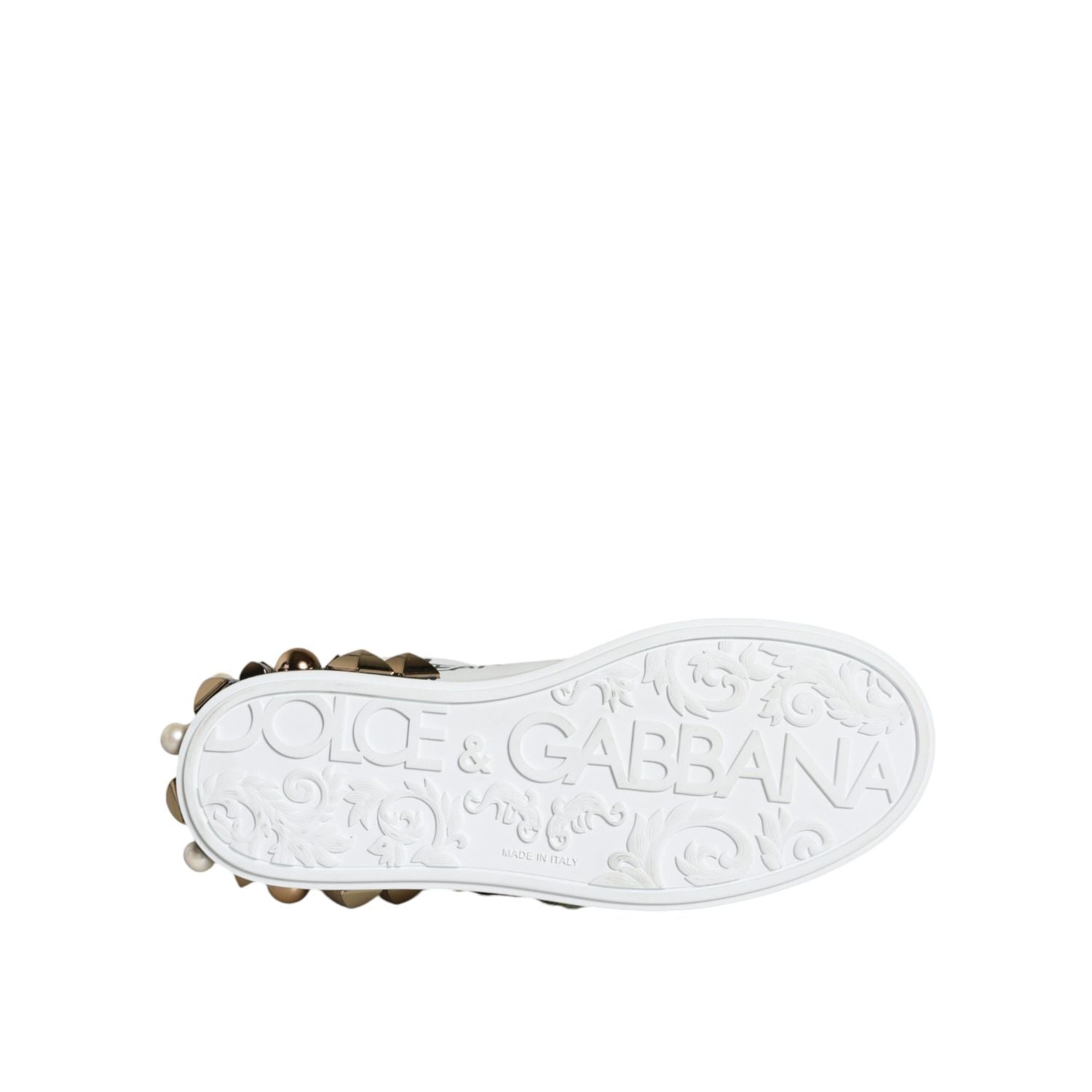 Dolce & Gabbana White Leather Floral Studded Sneakers Shoes
