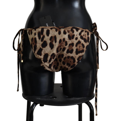 Dolce & Gabbana Brown Leopard Print Swimsuit Swimwear Bikini Bottom
