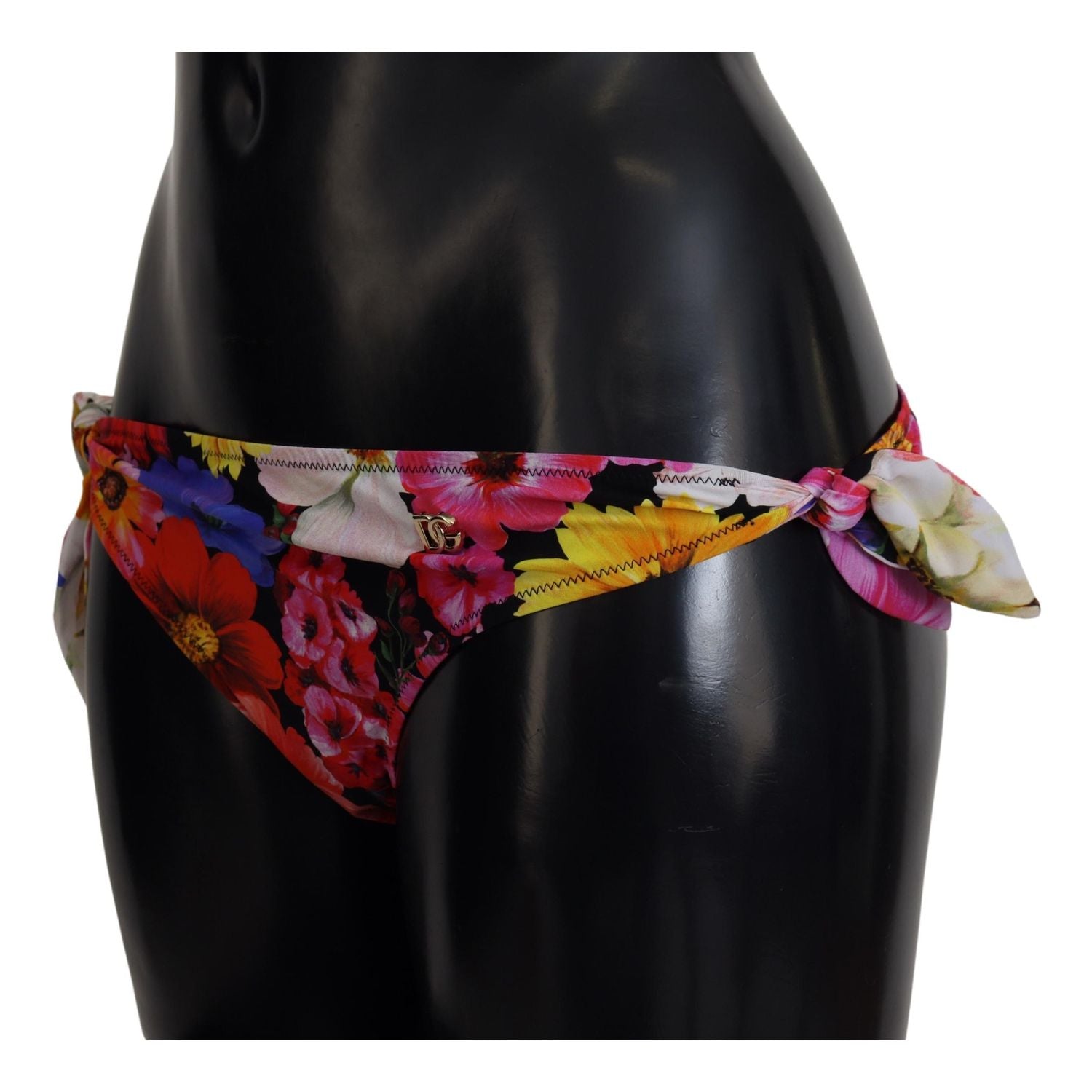 Dolce & Gabbana Black Floral Print Swimsuit Bikini Bottom Swimwear