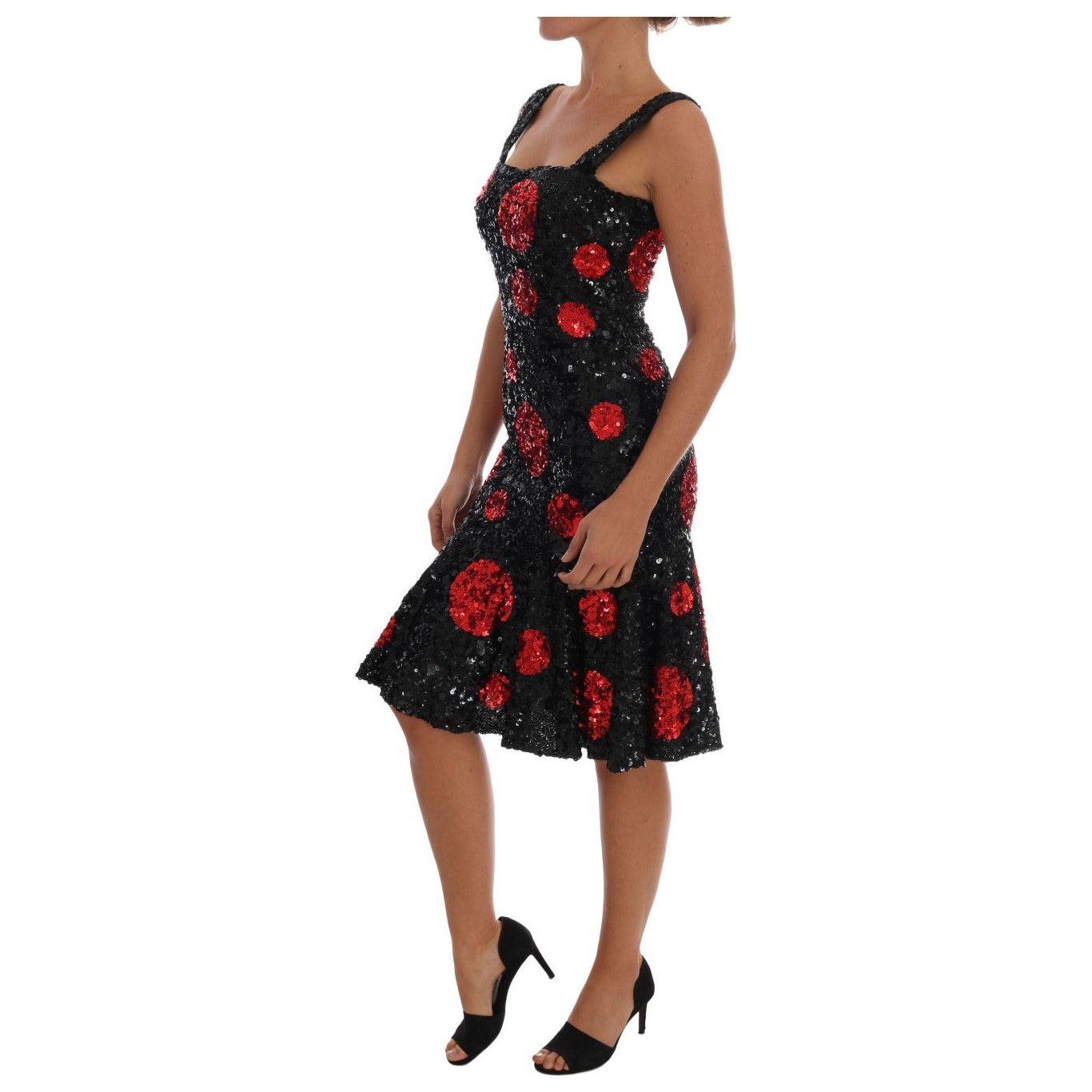 Dolce & Gabbana Black Red Polka Sequined Shift Dress
