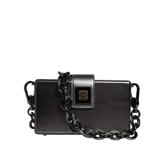 Dolce & Gabbana Metallic Gray DG BOX Leather Shoulder Chain Strap Bag