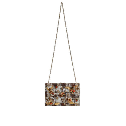 Dolce & Gabbana Multicolor Tweed Floral Clutch Crossbody Bag
