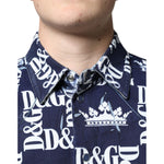 Dolce & Gabbana Blue Crown Logo Print Slim Fit Cotton Shirt TSH87099-38