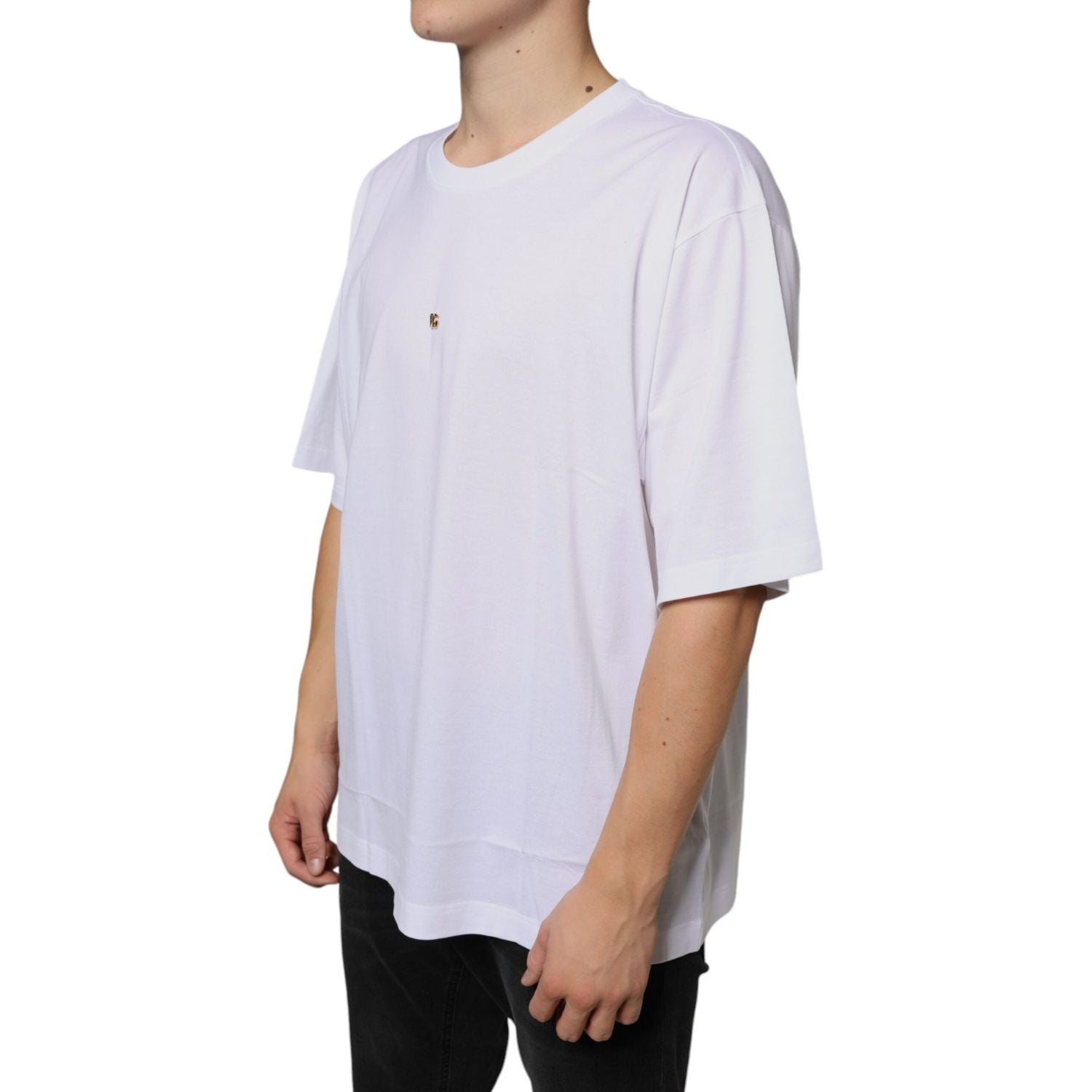 Dolce & Gabbana White Metal DG Logo Cotton Short Sleeves T-shirt