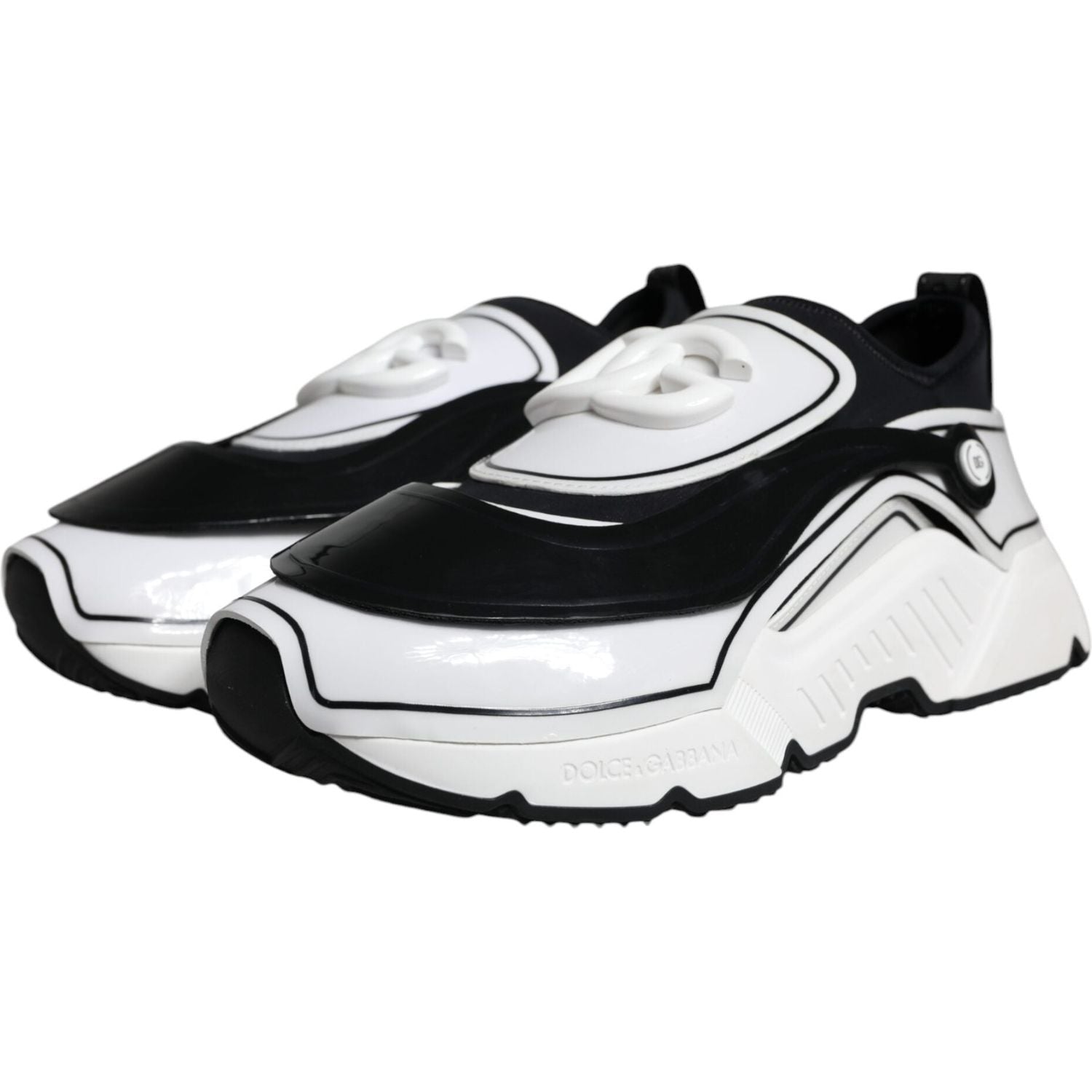 Dolce & Gabbana White Black Logo Plaque Daymaster Sneakers Shoes