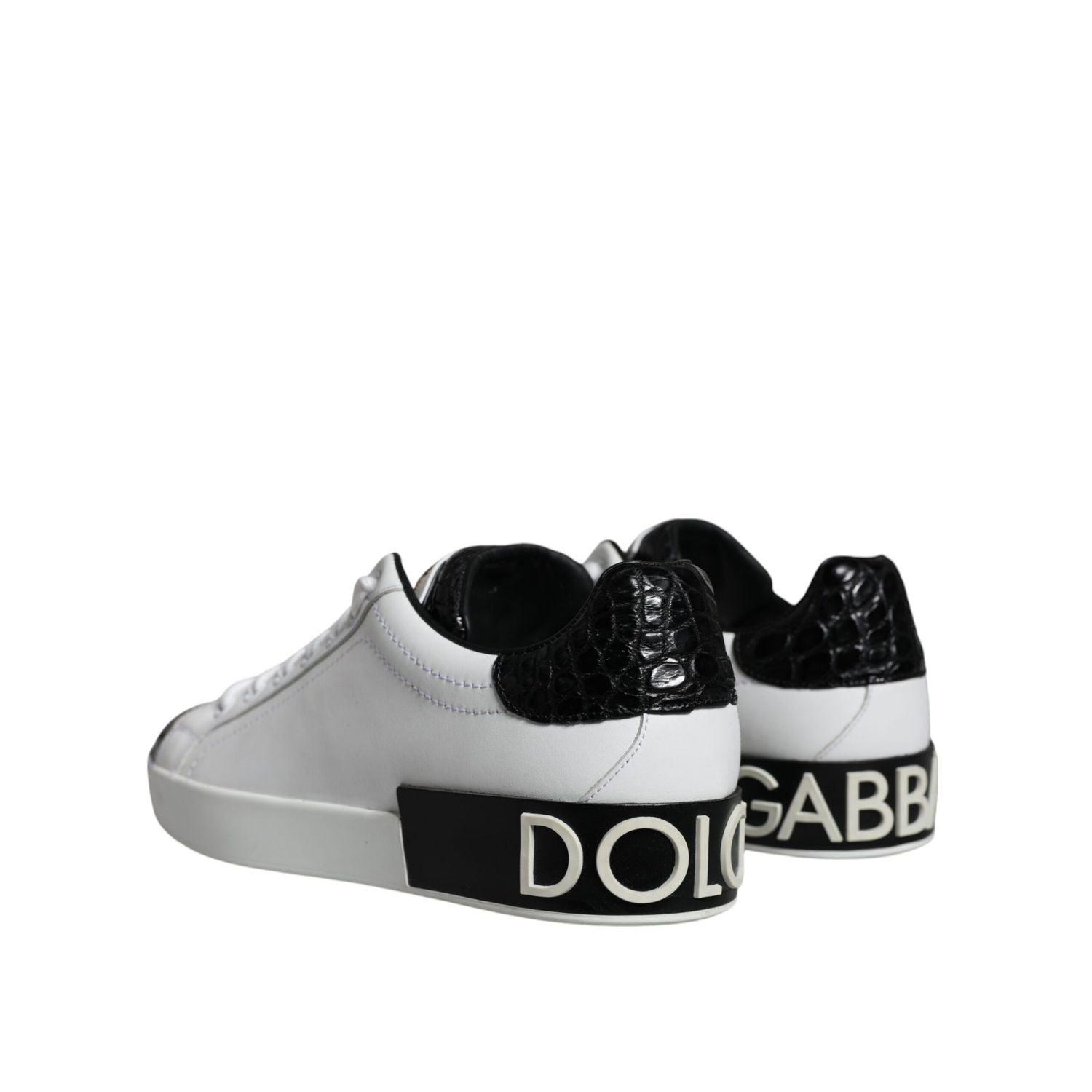 Dolce & Gabbana Black Leather Logo Portofino Sneaker Shoes