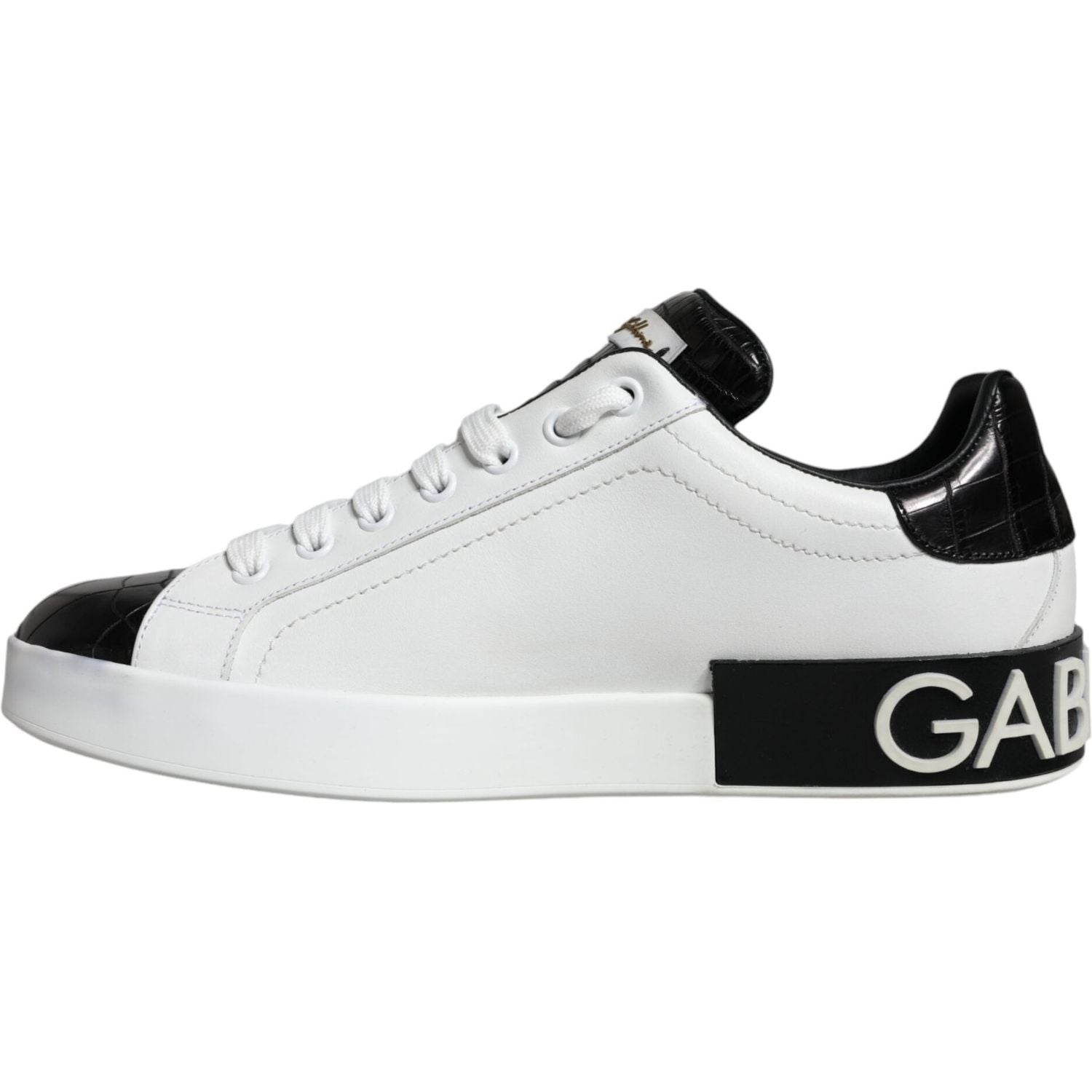 Dolce & Gabbana Black Leather Logo Portofino Sneaker Shoes