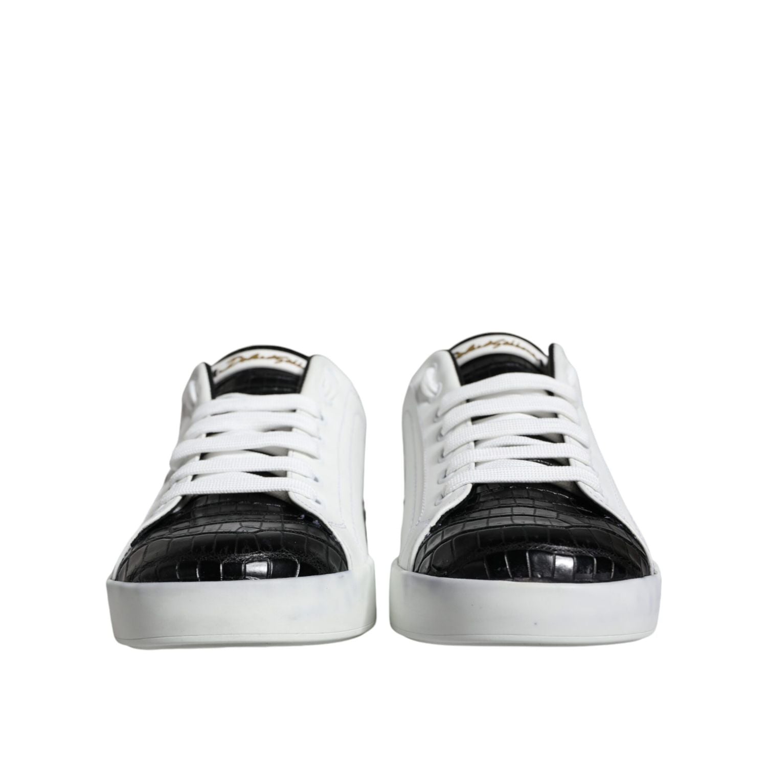 Dolce & Gabbana Black Leather Logo Portofino Sneaker Shoes