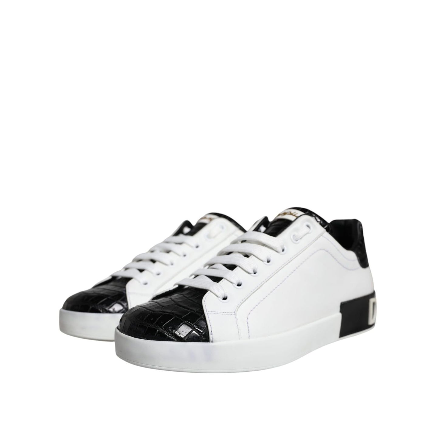 Dolce & Gabbana Black Leather Logo Portofino Sneaker Shoes