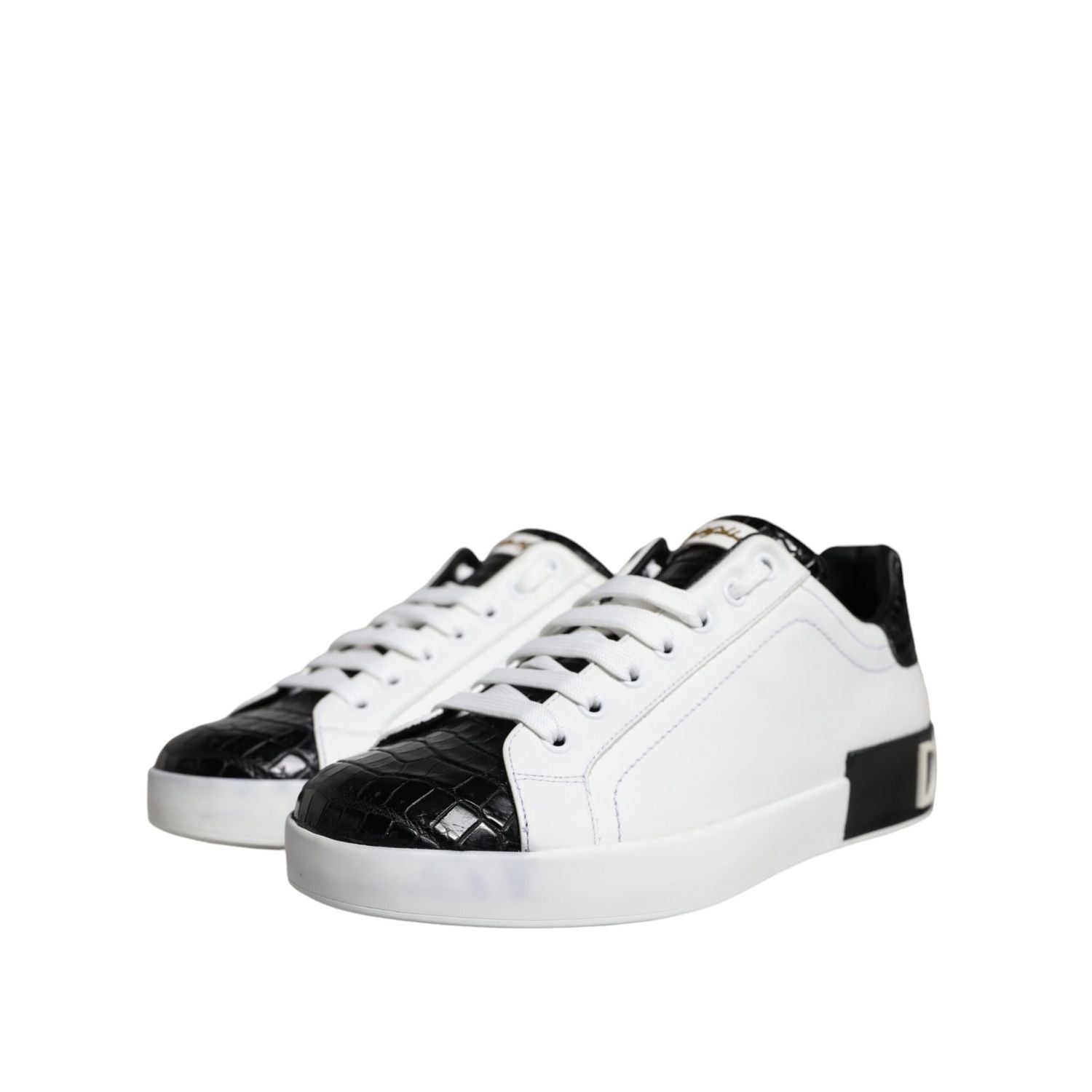 Dolce & Gabbana Black Leather Logo Portofino Sneaker Shoes