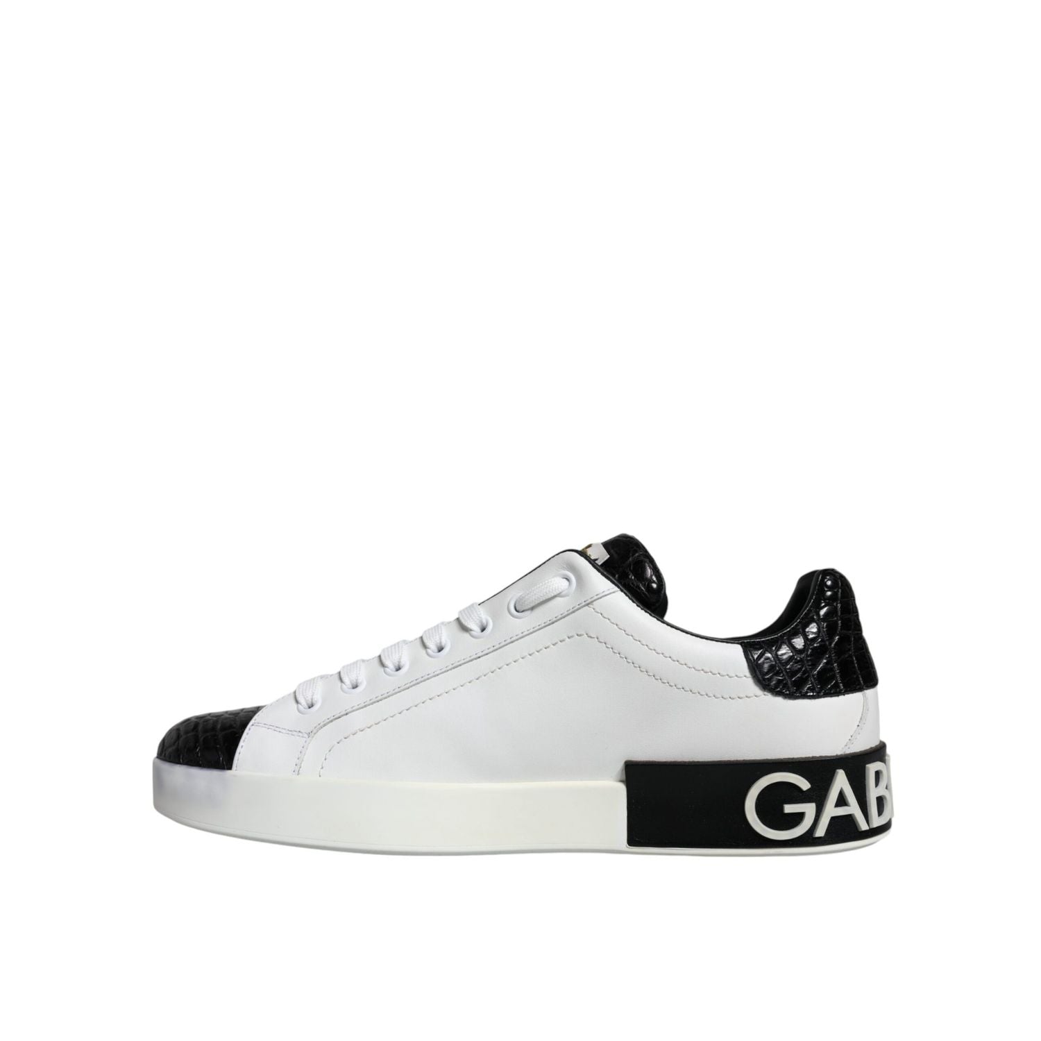 Dolce & Gabbana Black Leather Logo Portofino Sneaker Shoes