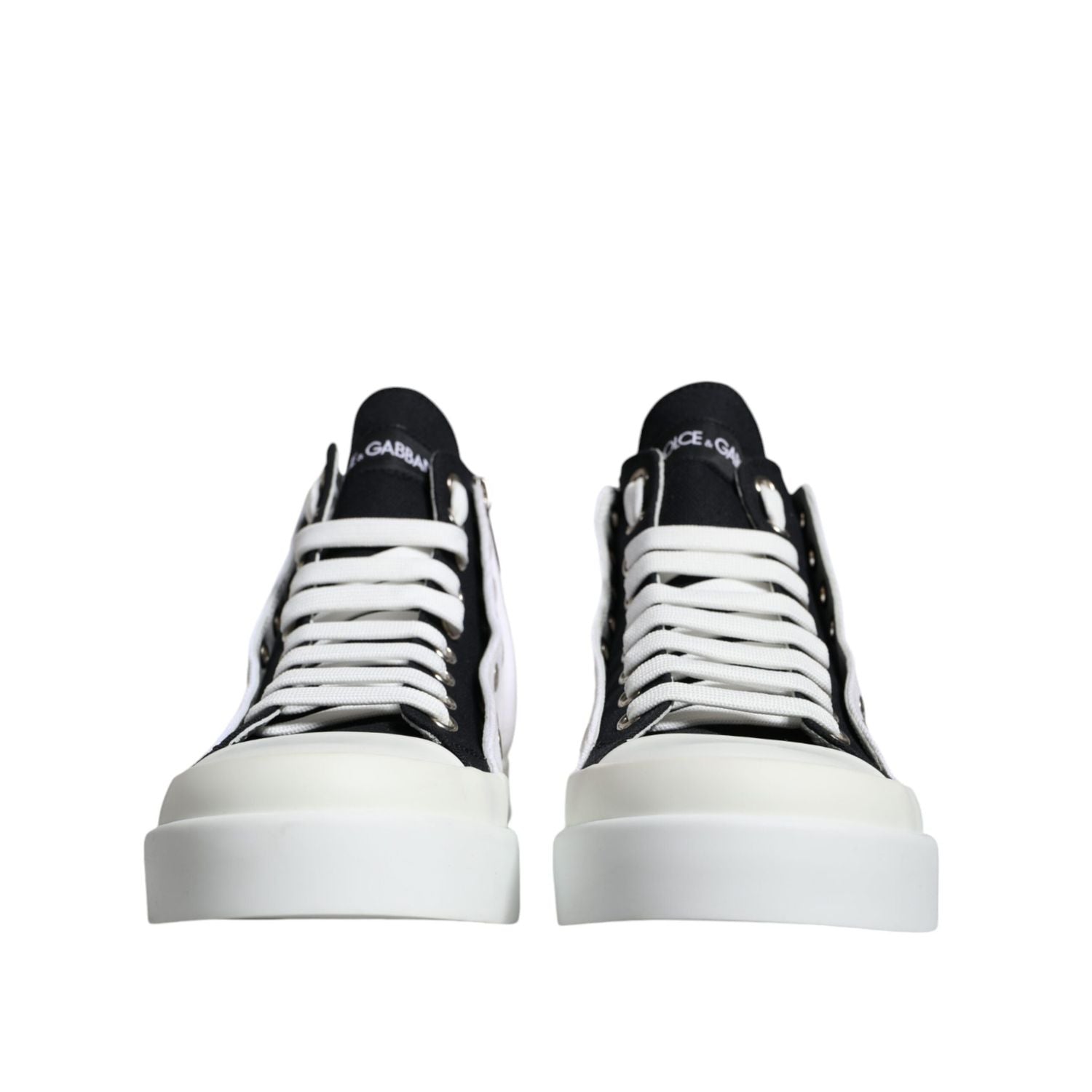 Dolce & Gabbana White Black Cotton Logo High Top Sneaker Shoes