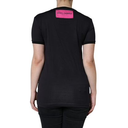 Dolce & Gabbana Black Cotton Logo Print Round Neck T-shirt