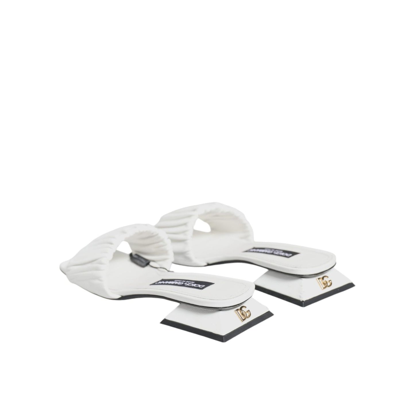 Dolce & Gabbana White Leather Slides Flats Sandals Shoes