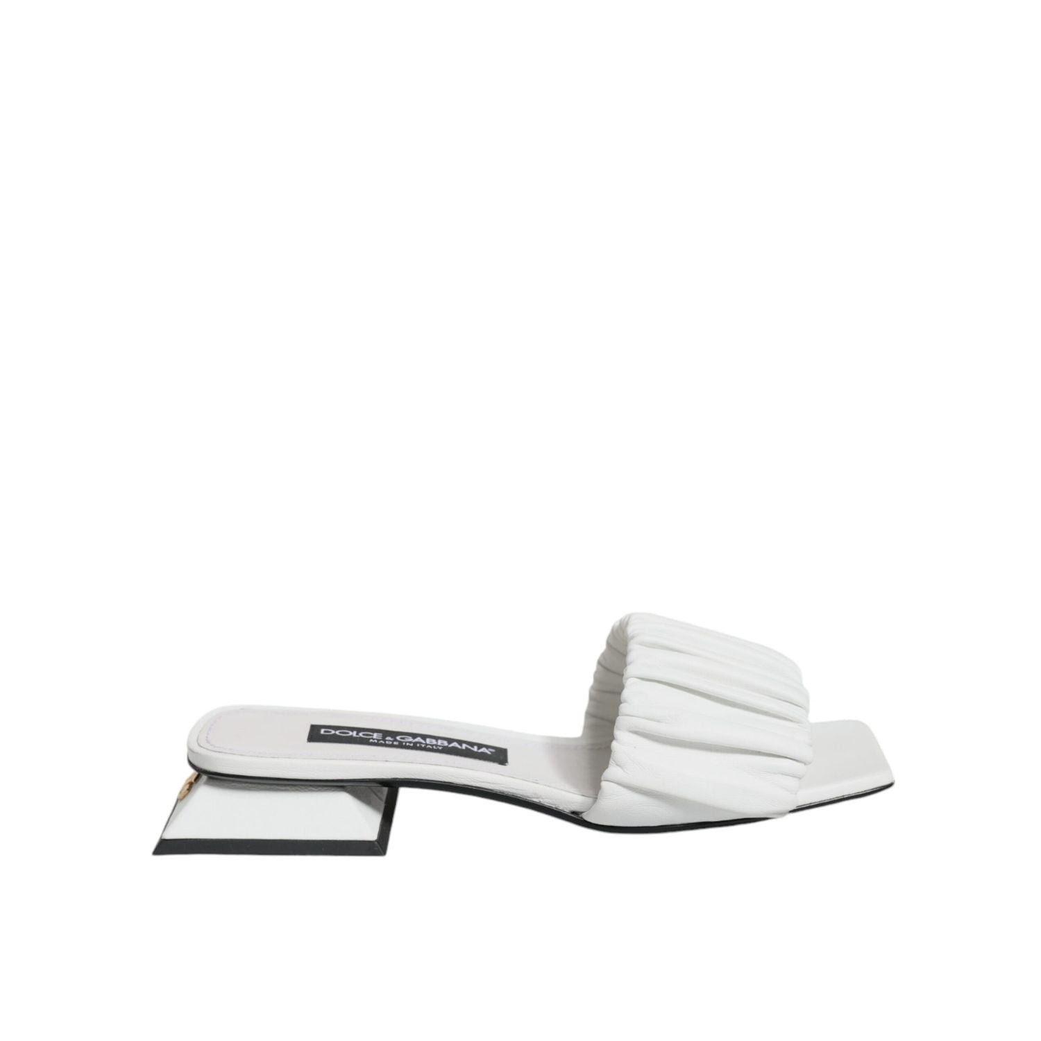 Dolce & Gabbana White Leather Slides Flats Sandals Shoes