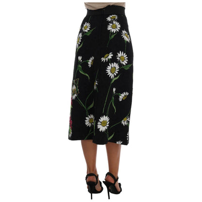 Dolce & Gabbana Black Embellished Daisy Brocade Skirt