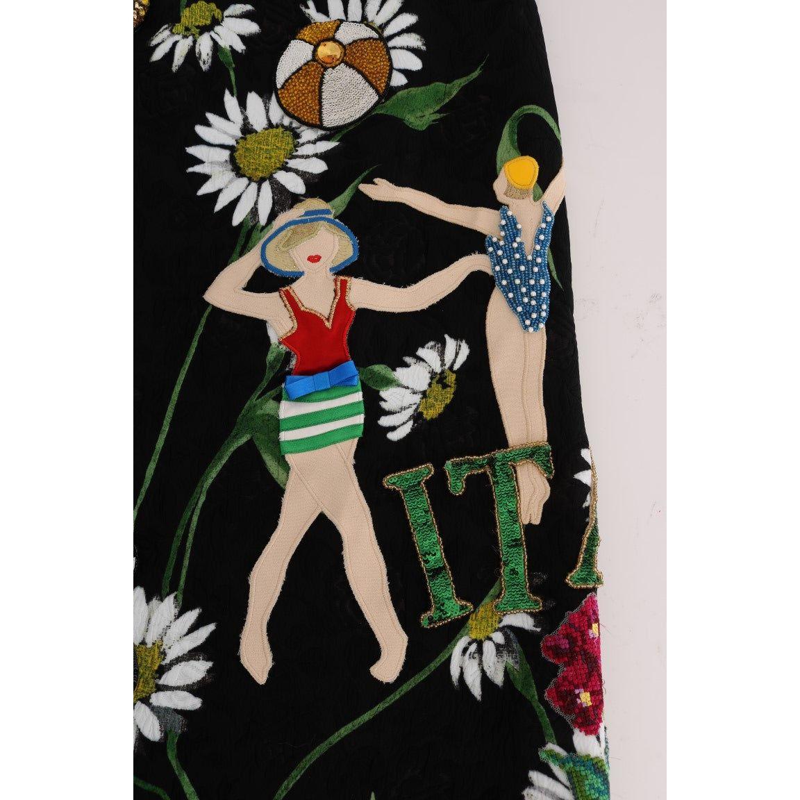 Dolce & Gabbana Black Embellished Daisy Brocade Skirt SKI1065-6