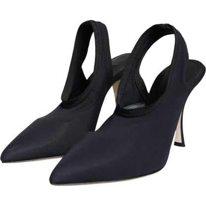 Dolce & Gabbana Black Jersey Stretch Heels Slingback Shoes