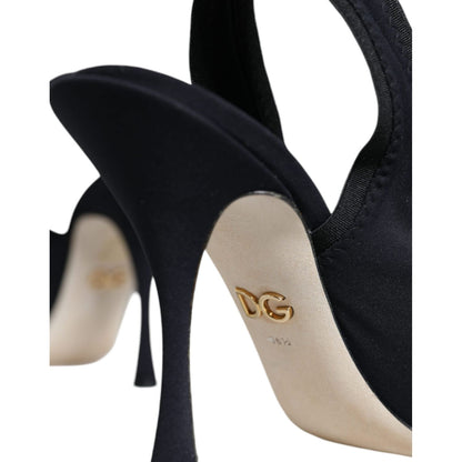 Dolce & Gabbana Black Jersey Stretch Heels Slingback Shoes