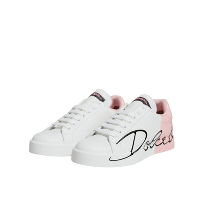 Dolce & Gabbana White Pink Portofino Low Top Sneakers Shoes