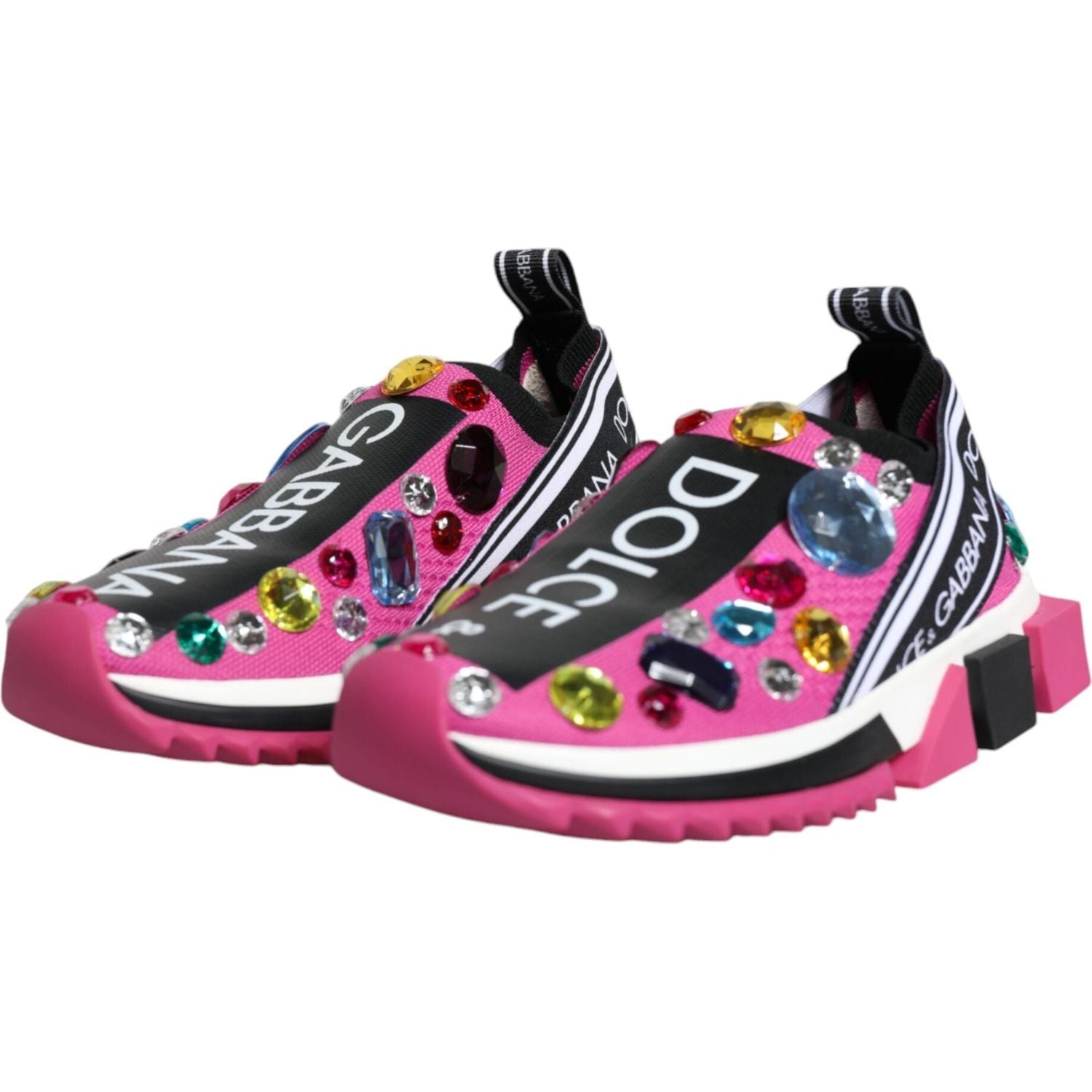 Dolce & Gabbana Pink Sorrento Crystals Low Top Sneakers Shoes