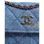 Chanel Denim Mood Flap Micro Logo Printed Fringed Shoulder Bag CHA185