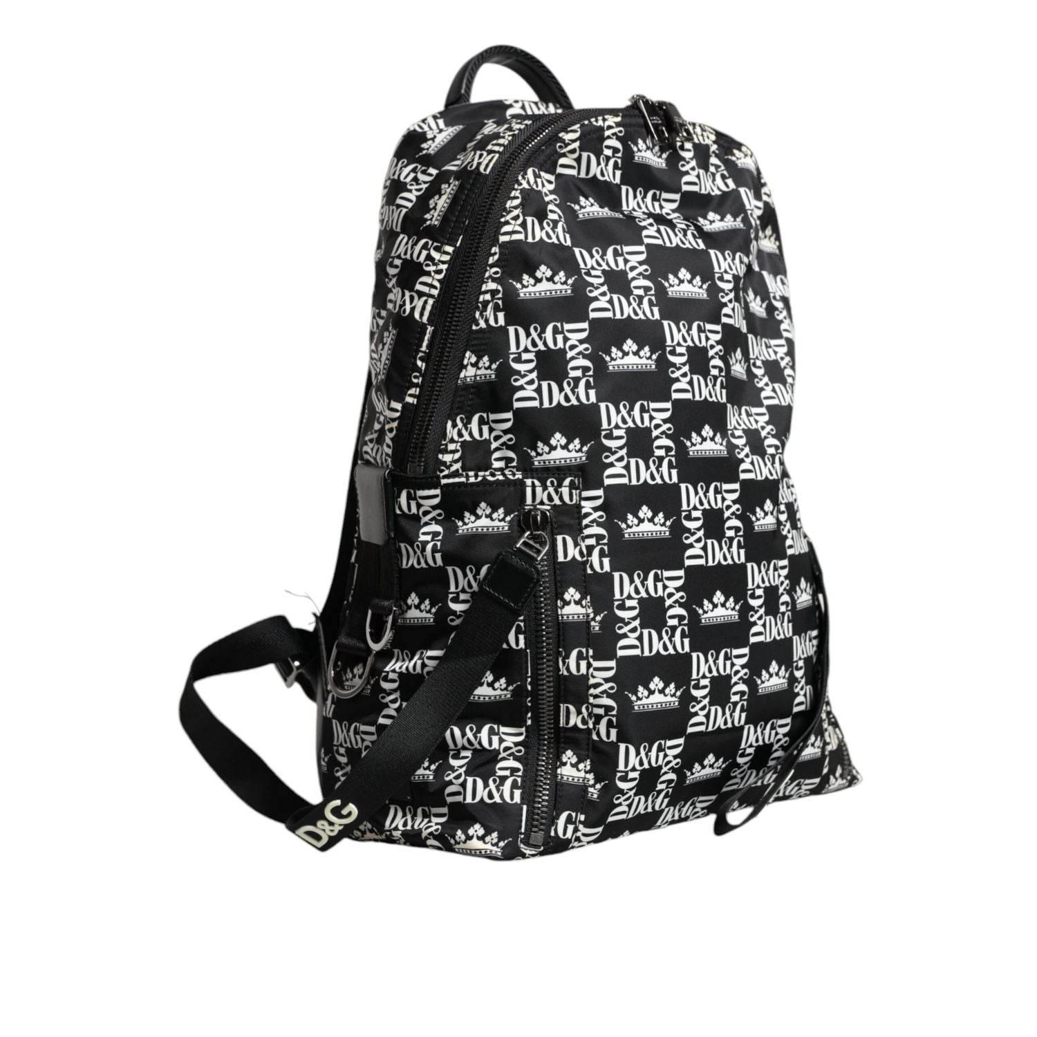 Dolce & Gabbana Black White DG Crown Logo Nylon Backpack Bag