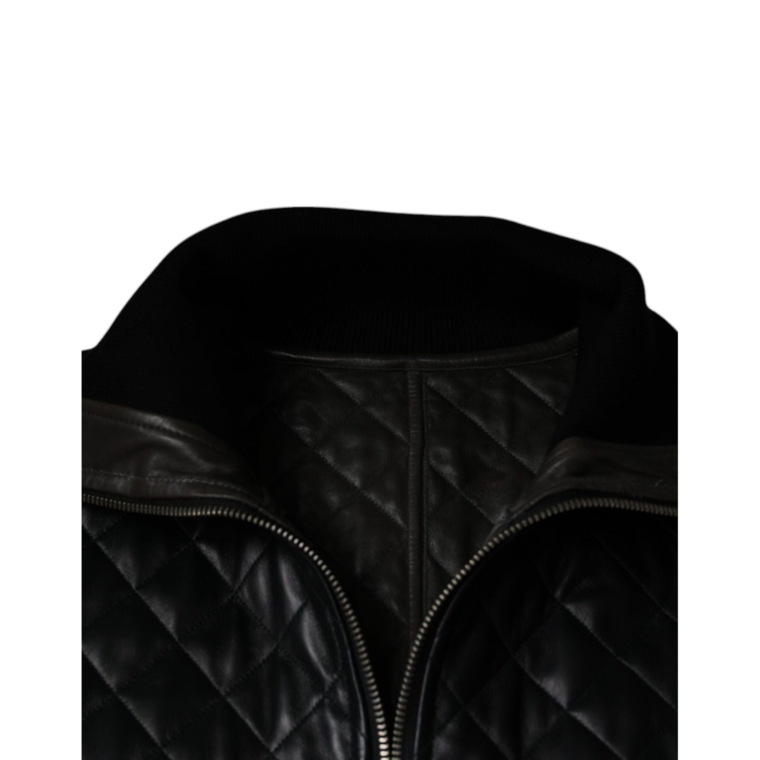 Dolce & Gabbana Black Calf Leather Quilted Full Zip Jacket