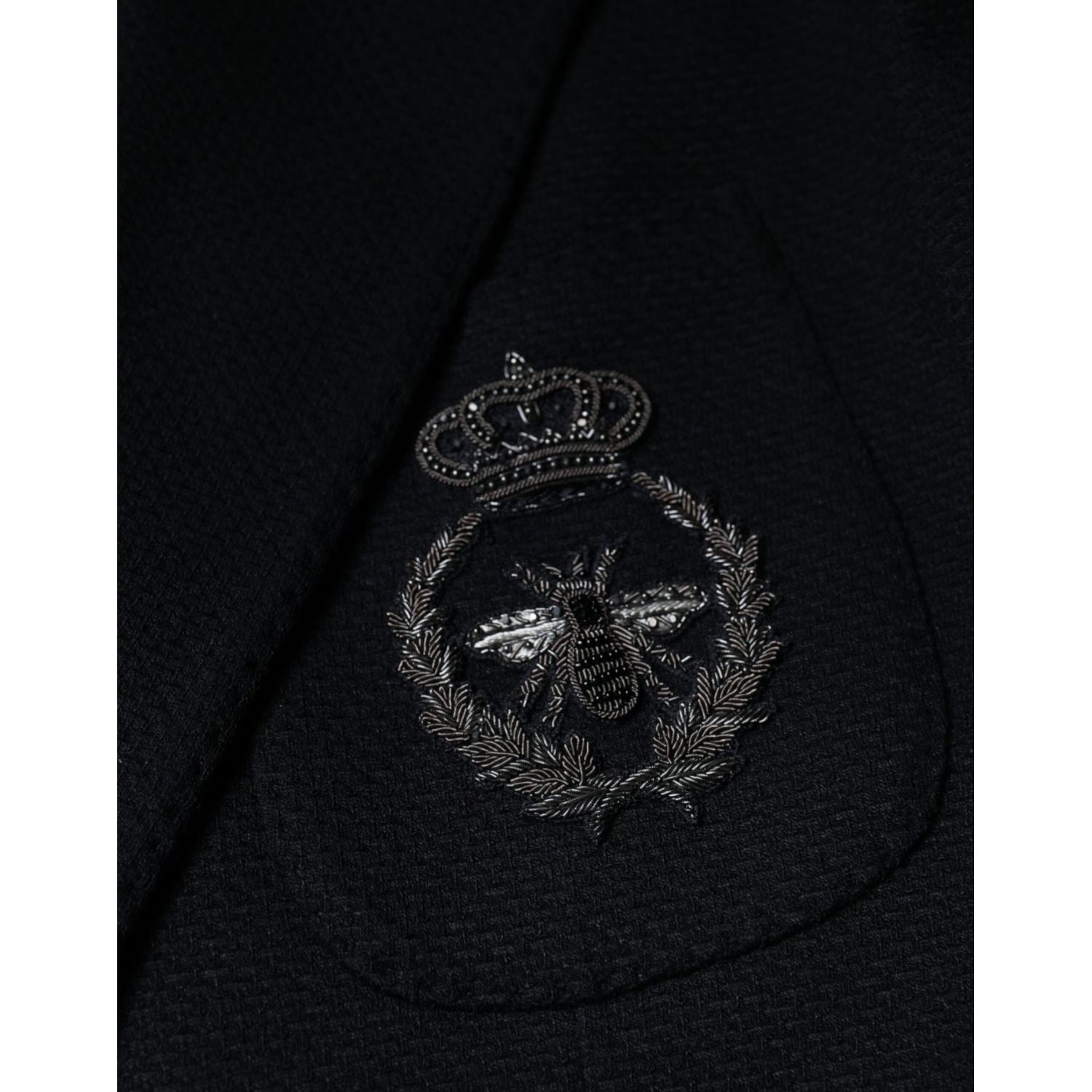 Dolce & Gabbana Black Crown Bee Single Breasted Coat Blazer